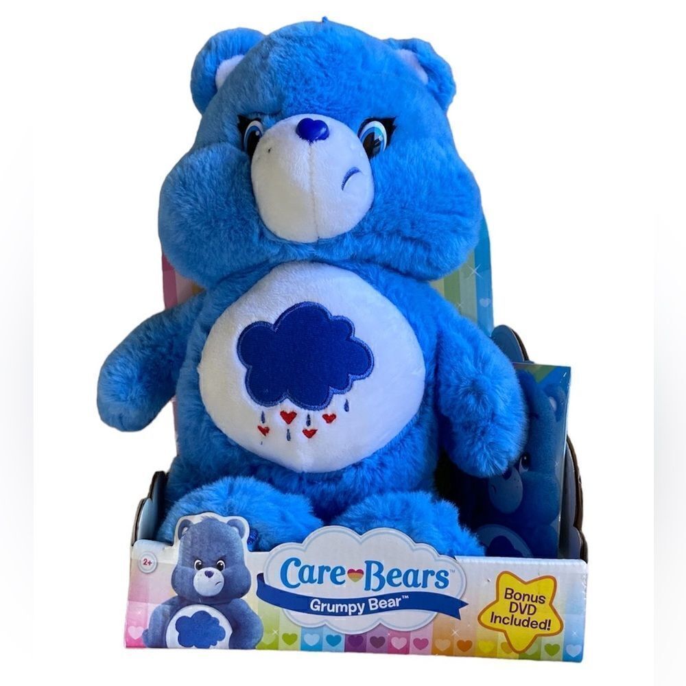 NWT Rare 2014 Care Bears 14"  Stuffed Animal Grumpy Bear with DVD